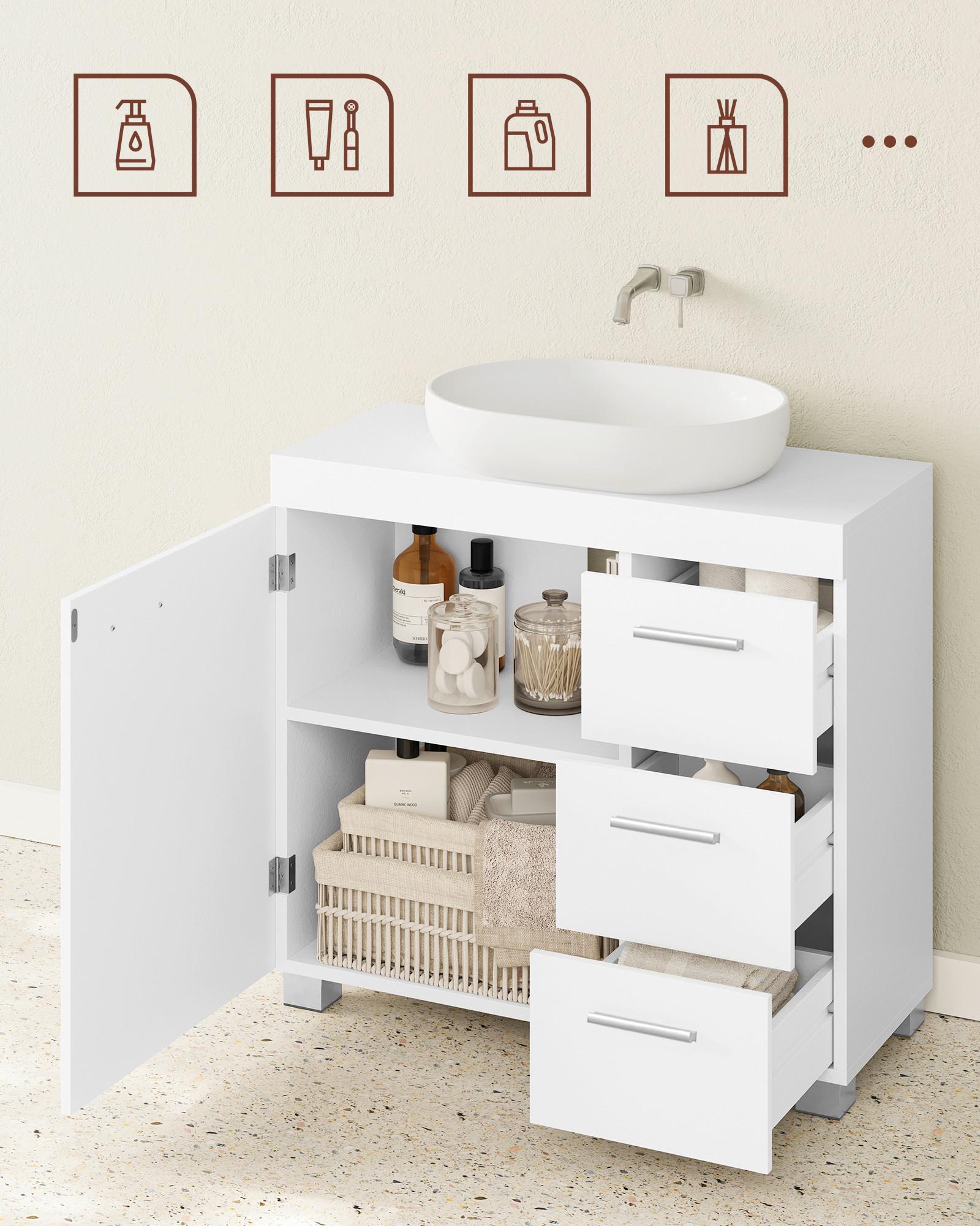 WASCHBECKENUNTERSCHRANK BBK503W10V2 - Silberfarben/Weiß, Trend, Holzwerkstoff/Kunststoff (70/64/30cm) - MID.YOU