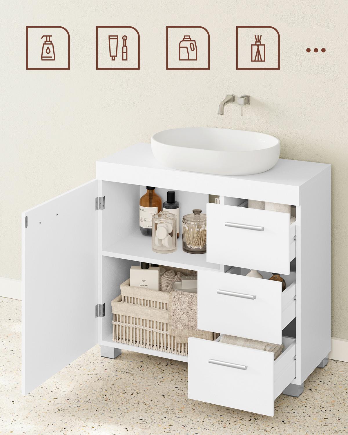 WASCHBECKENUNTERSCHRANK BBK503W10V2 - Silberfarben/Weiß, Trend, Holzwerkstoff/Kunststoff (70/64/30cm) - MID.YOU