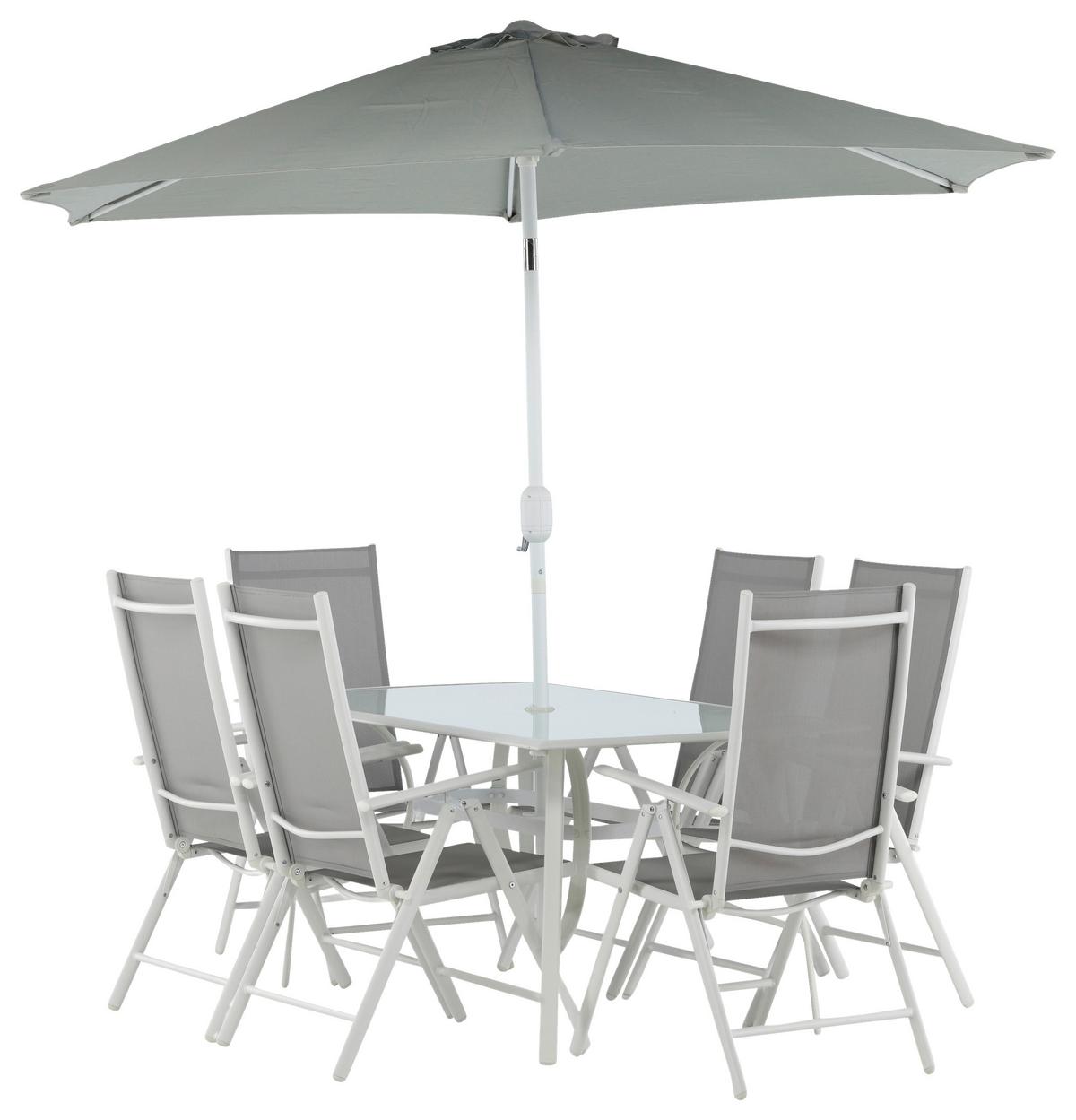 Gartentischgruppe Brekki Weiß, pulverbeschichtet - Weiß, KONVENTIONELL, Glas/Metall - Gardenson