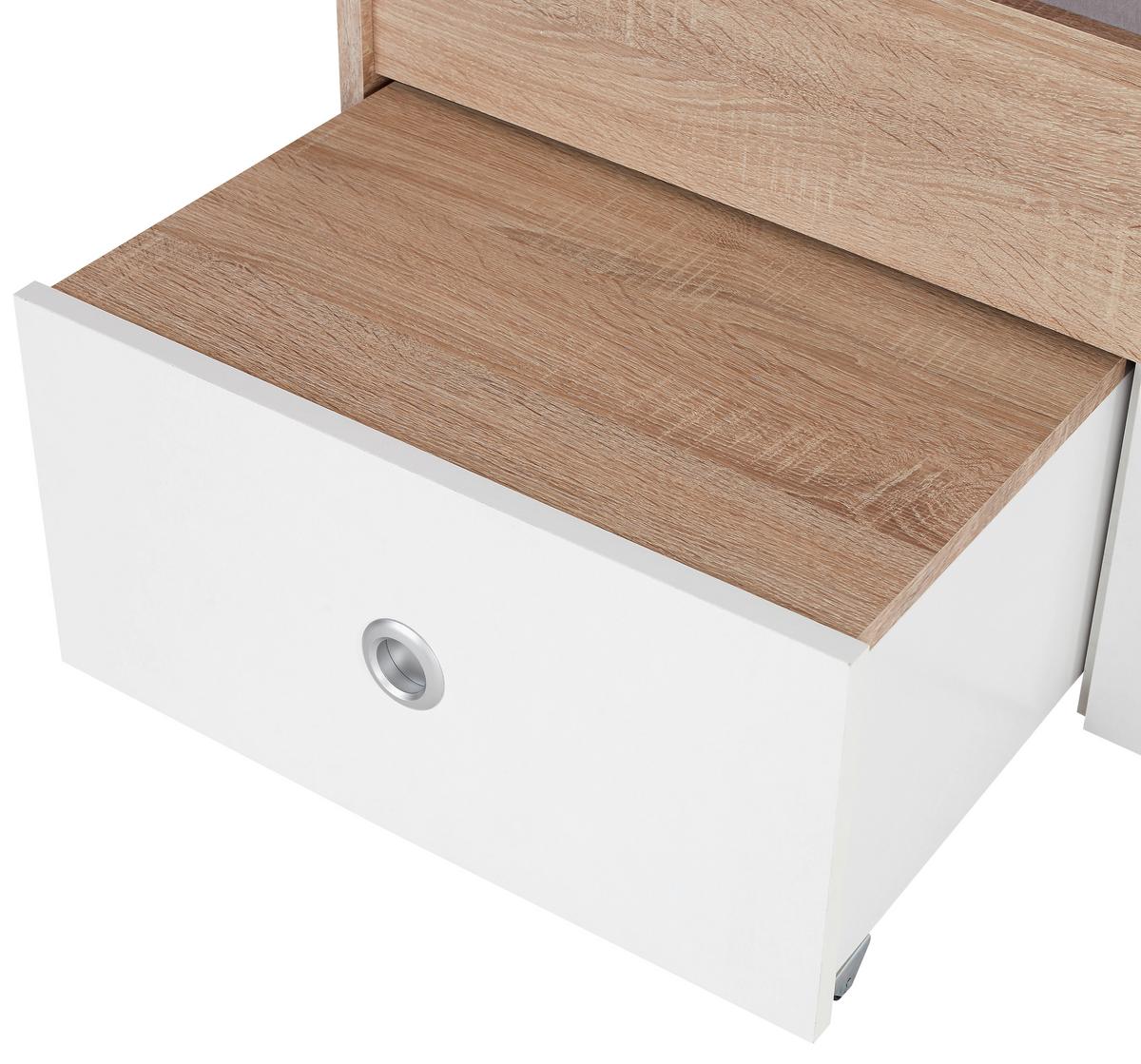 Postelja Wiki, Bela, Barva Hrasta, S Predali, 90x200 - bela/hrast sonoma, Konvencionalno, leseni material (204/66/95cm)