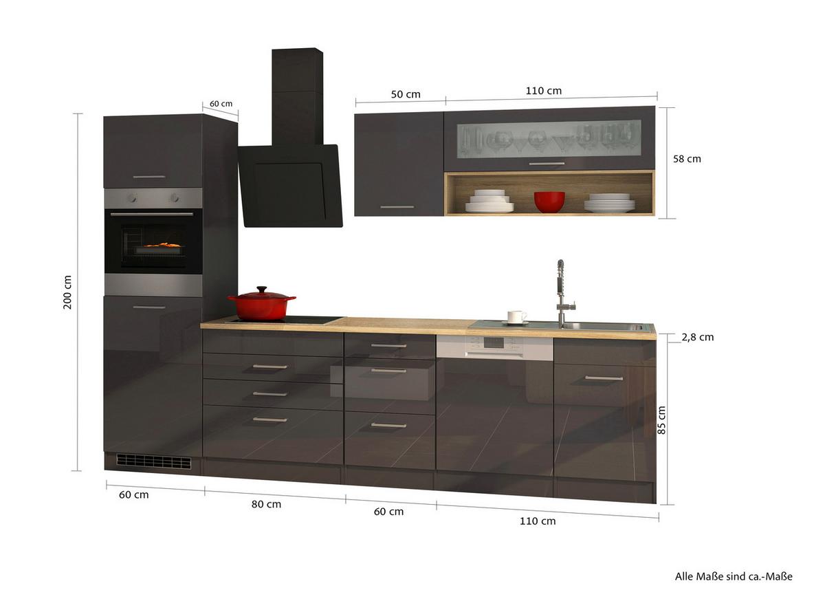 Küchenleerblock Mailand o. Geräte Graphitfarben - Silberfarben/Graphitfarben, MODERN, Holzwerkstoff/Metall (300cm) - Held