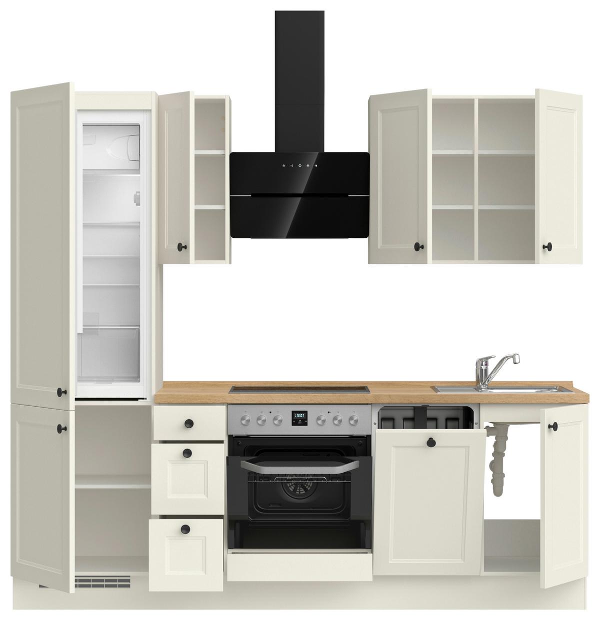 Küchenblock Cascada High m. Geräten Weiß - Eichefarben/Schwarz, MODERN, Holzwerkstoff/Metall (240cm) - Nobilia