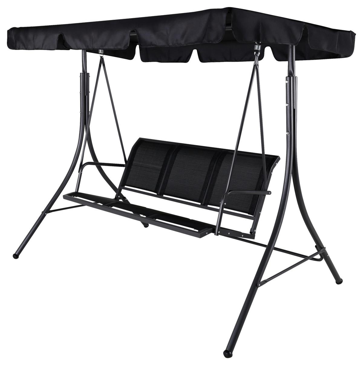 Hollywoodschaukel Schwarz - Schwarz, KONVENTIONELL, Textil/Metall (204/163/130cm) - Gardenson