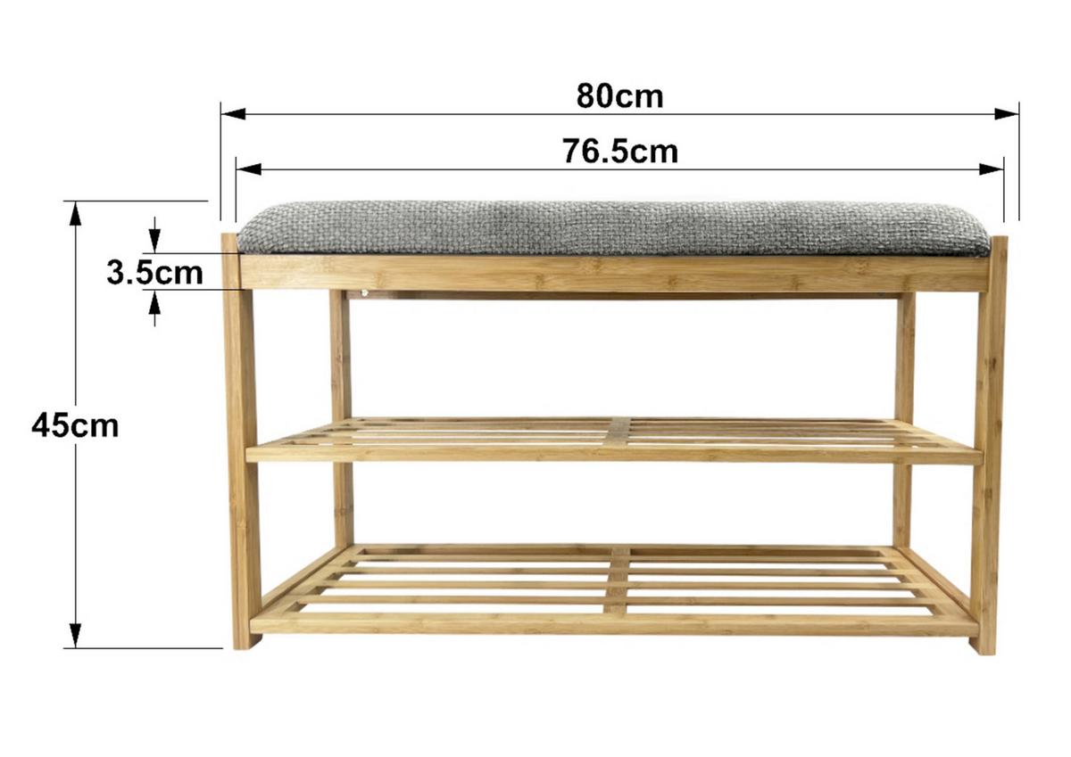 Etajeră încălțăminte SAM 2 - culoare natur/gri, Modern, materiale naturale/textil (80/45/30cm) - Modern Living