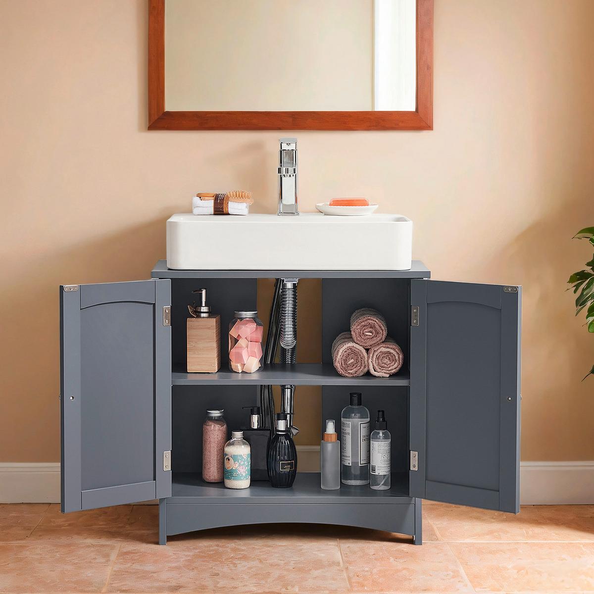 WASCHBECKENUNTERSCHRANK FLOOR CABINET - Silberfarben/Grau, MODERN, Holzwerkstoff/Metall (60/60/30cm) - MID.YOU