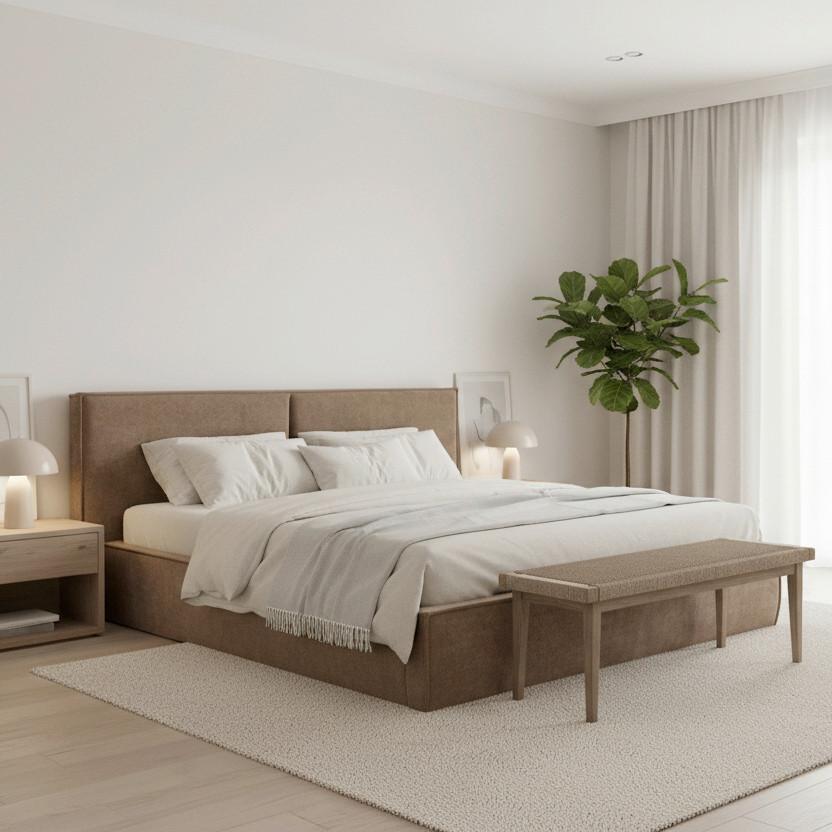 Oblazinjena Postelja Serena, Rjava, 180x200 - črna/naravne barve, Moderno, kovina/umetna masa (180/200cm) - Bessagi Home