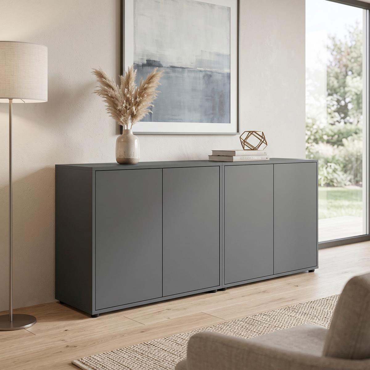 Sideboard Mailand Set 2 Anthrazit - Anthrazit/Schwarz, MODERN, Holzwerkstoff/Kunststoff (158/73/33cm) - MID.YOU