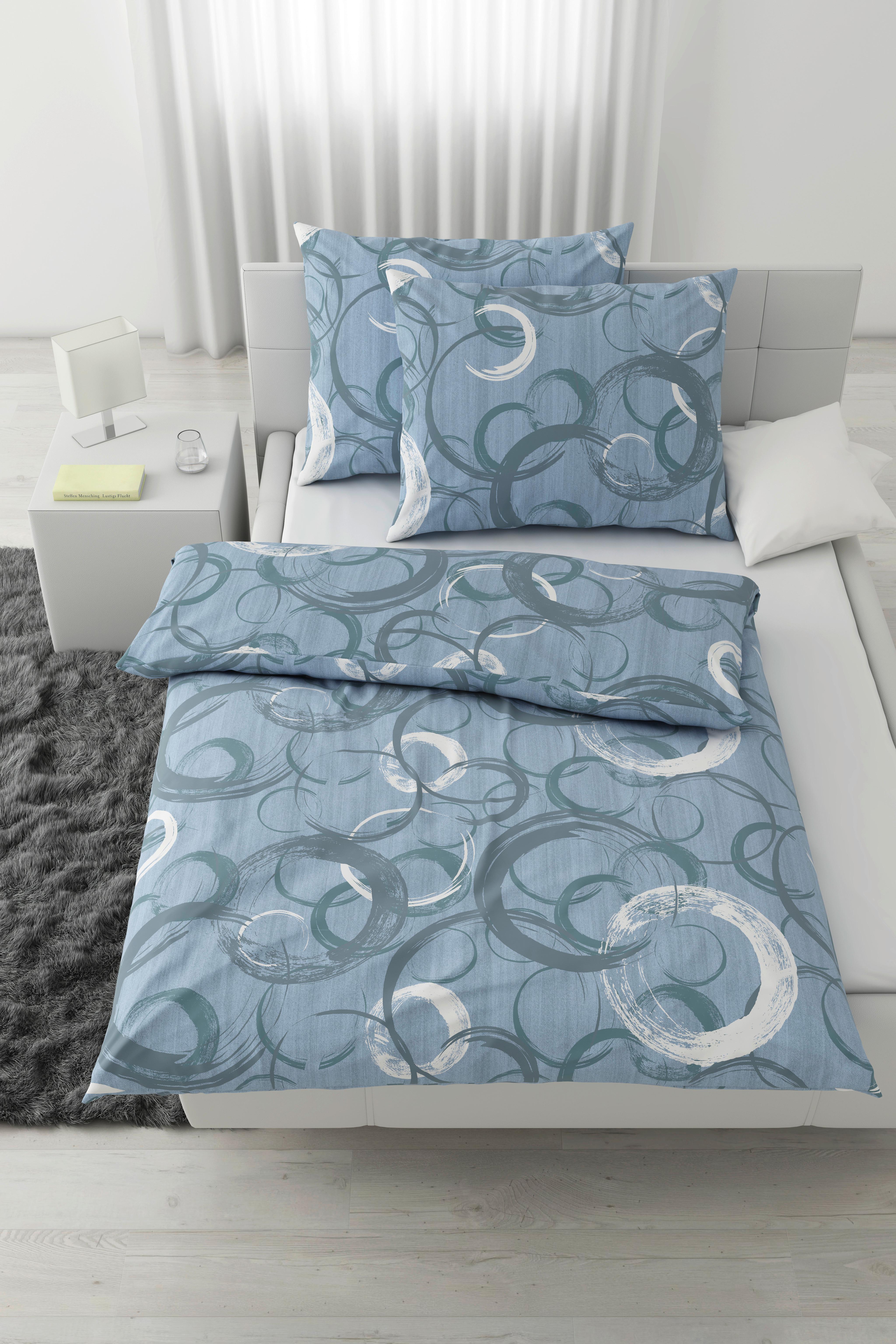 Lenjerie de pat New Circles cca. 200x220/2x50x70 cm - albastru, textil (200/220cm) - Modern Living