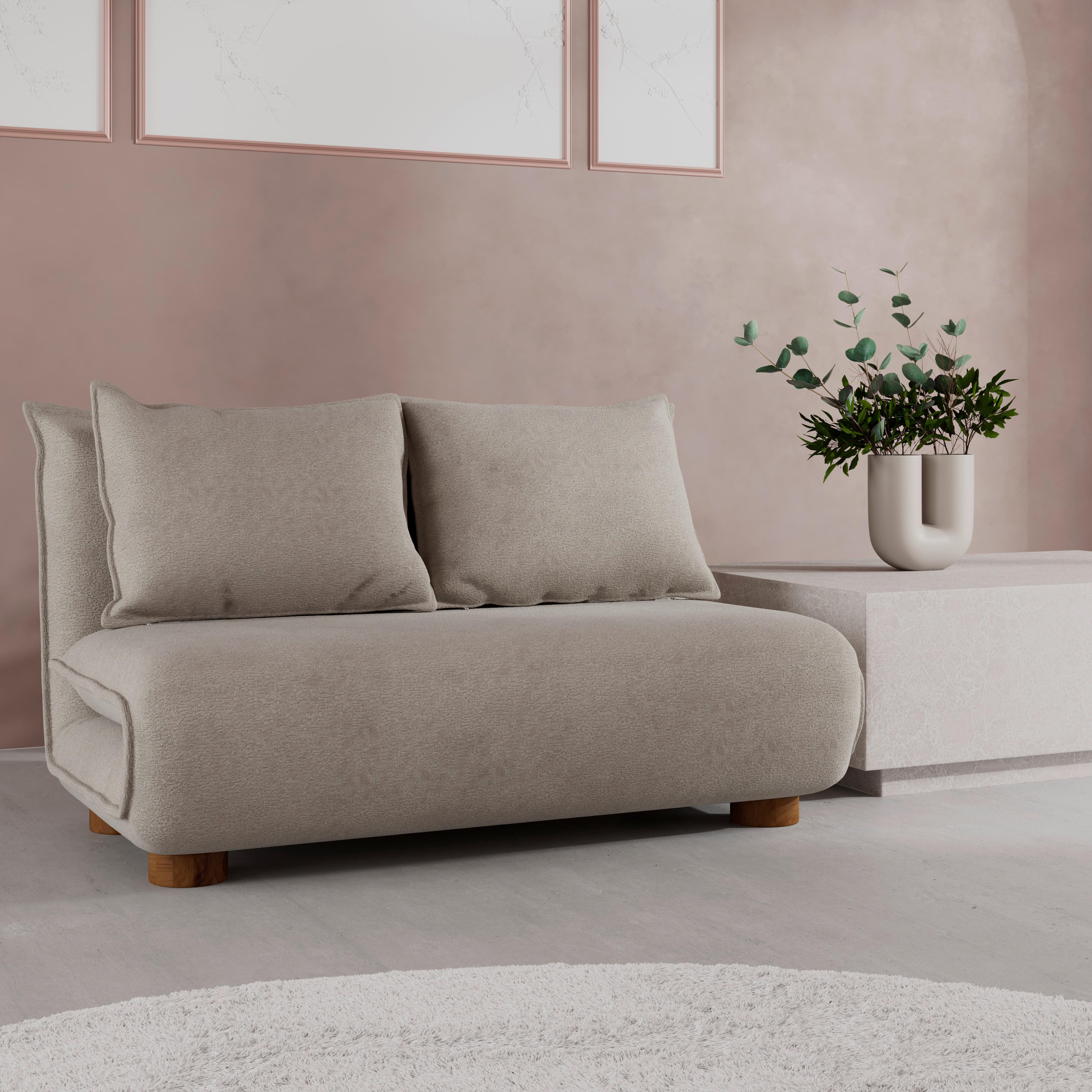 Schlafsofa Bella Bouclé Beige - Beige/Naturfarben, MODERN, Holz/Textil (141/77/85cm) - Bessagi Home