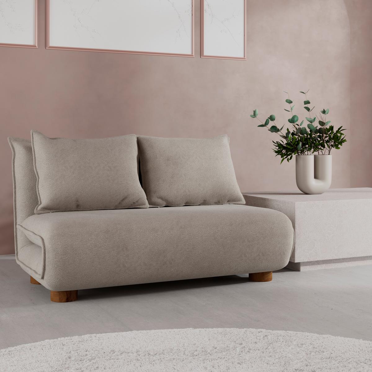 Schlafsofa Bella Bouclé Beige - Beige/Naturfarben, MODERN, Holz/Textil (141/77/85cm) - Bessagi Home