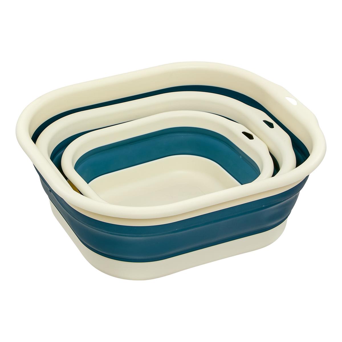 Set coșuri de rufe pliabile Bassi 3/1, cca. 3L+5L+10L - maro/albastru, Basics, plastic (38,5/34/14,5cm)