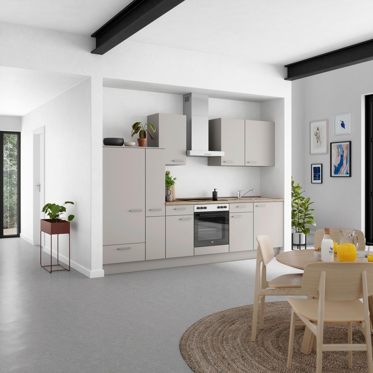 Küchenblock Touch Low m. Geräten Grau - Eiche dunkel/Edelstahlfarben, MODERN, Holzwerkstoff/Metall (300cm) - Nobilia