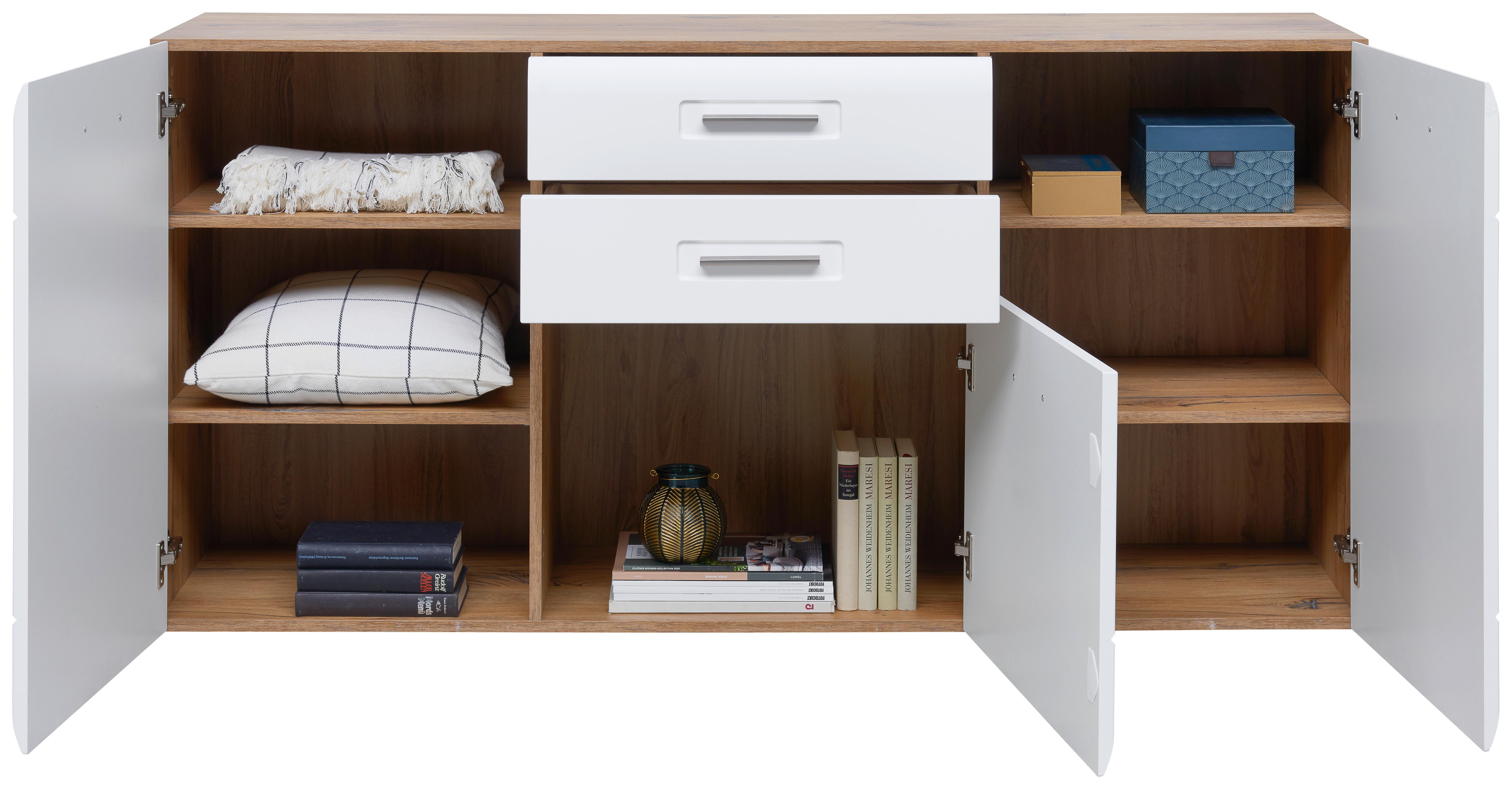 Komoda Auris - bijela/boje hrasta, Moderno, drvni materijal/plastika (163,2/81,3/43,1cm) - Modern Living