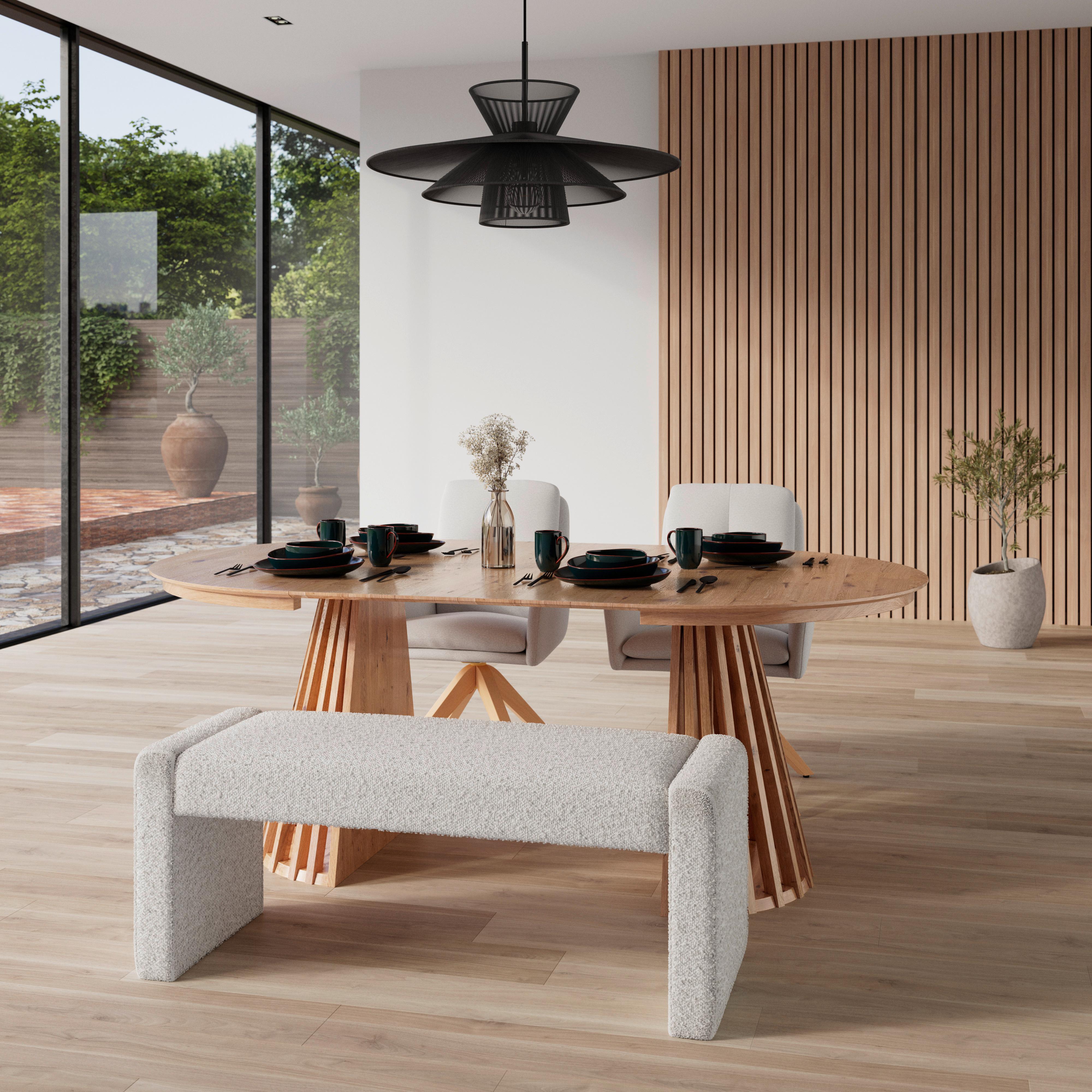 Sitzbank Andrea Weiß Bouclé Gepolstert - Weiß, MODERN, Holz/Textil (123/50/45cm) - Bessagi Home