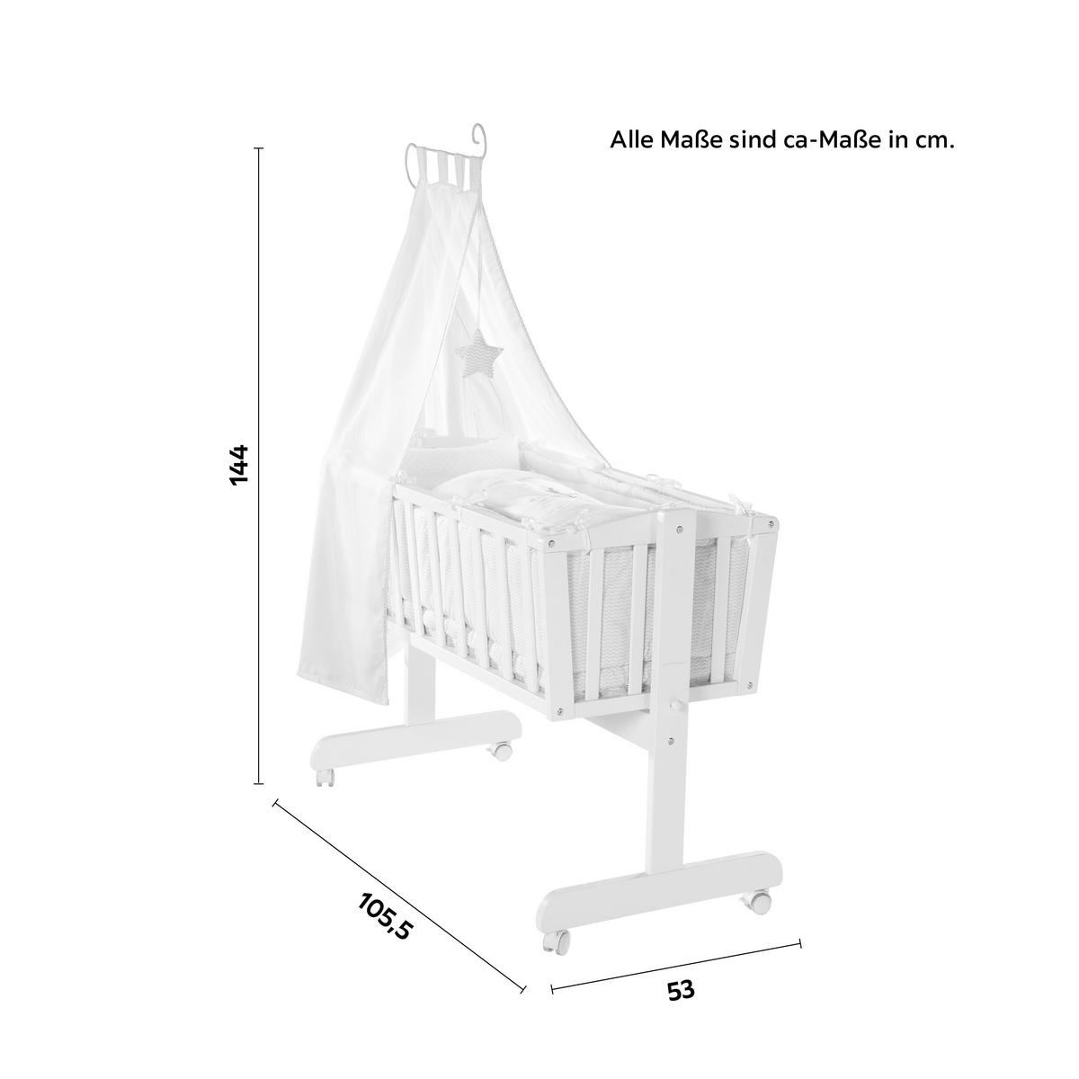 Wiegenset in Weiss, 4-teiliges Set - Weiss, Romantik / Landhaus, Holzwerkstoff/Textil (53/150/103,5cm) - Roba