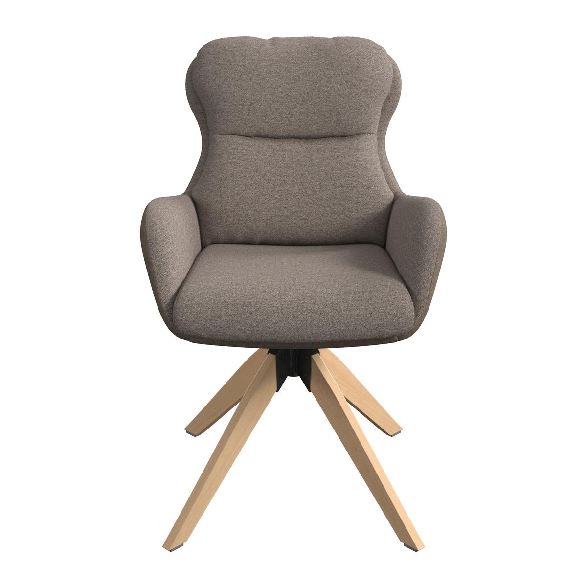 Armlehnstuhl Neelia Braun Webstoff Drehbar Gepolstert - Braun/Naturfarben, MODERN, Holz/Textil (71/60/94cm) - Bessagi Home