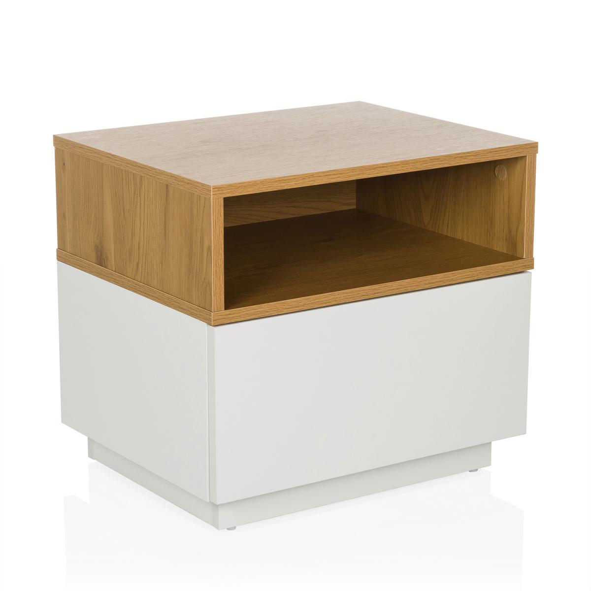 Mizica Melmo, Bela, Barva Hrasta - barve hrasta/bela, Moderno, umetna masa/leseni material (50/45/40cm) - MID.YOU