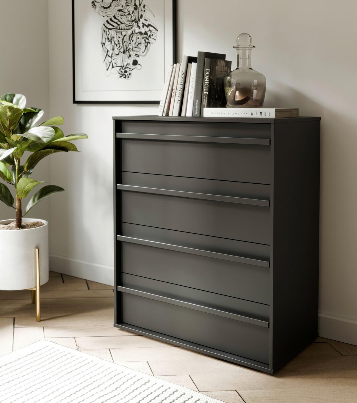 Comodă CLEO - negru, Modern, material pe bază de lemn (78,4/94,4/42cm) - Modern Living