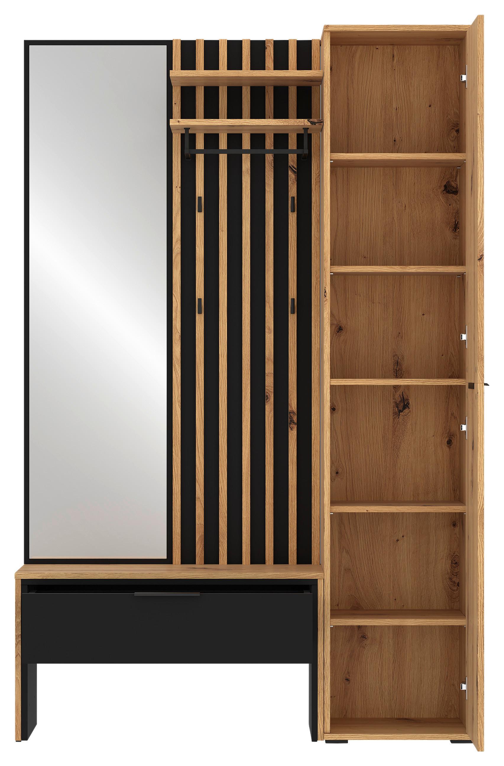 Ansamblu de hol MADERA - stejar Artisan/negru, Trend, material pe bază de lemn (122/190/38cm) - Modern Living
