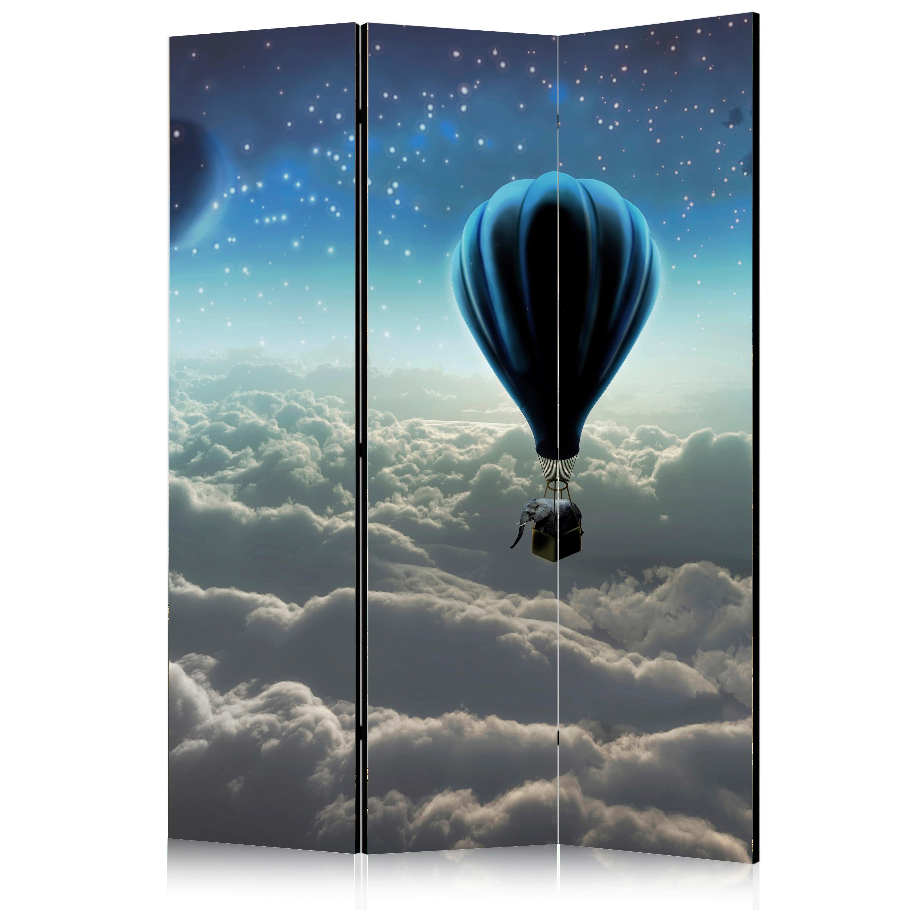 Paravan Night Expedition, 3-Delni, Dvostranski - modra/siva, Basics, tekstil/les (135/172/3cm) - artgeist