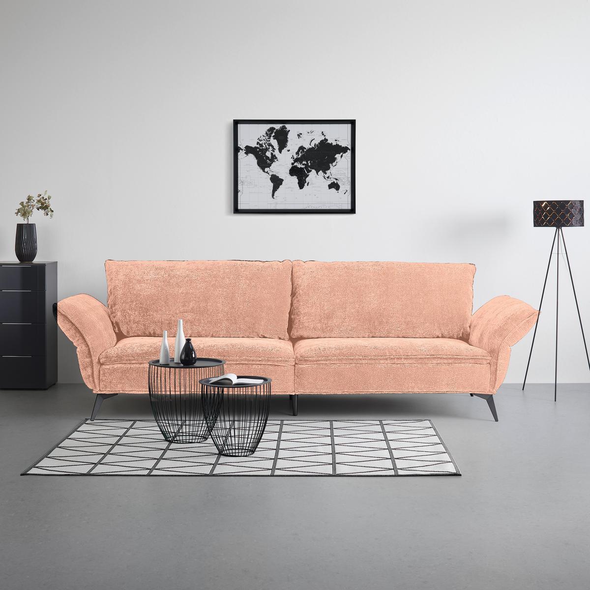 Megasofa Ottawa Altrosa Flachgewebe, ohne Kissen - Altrosa/Schwarz, MODERN, Textil/Metall (272/87/107cm) - Premium Living