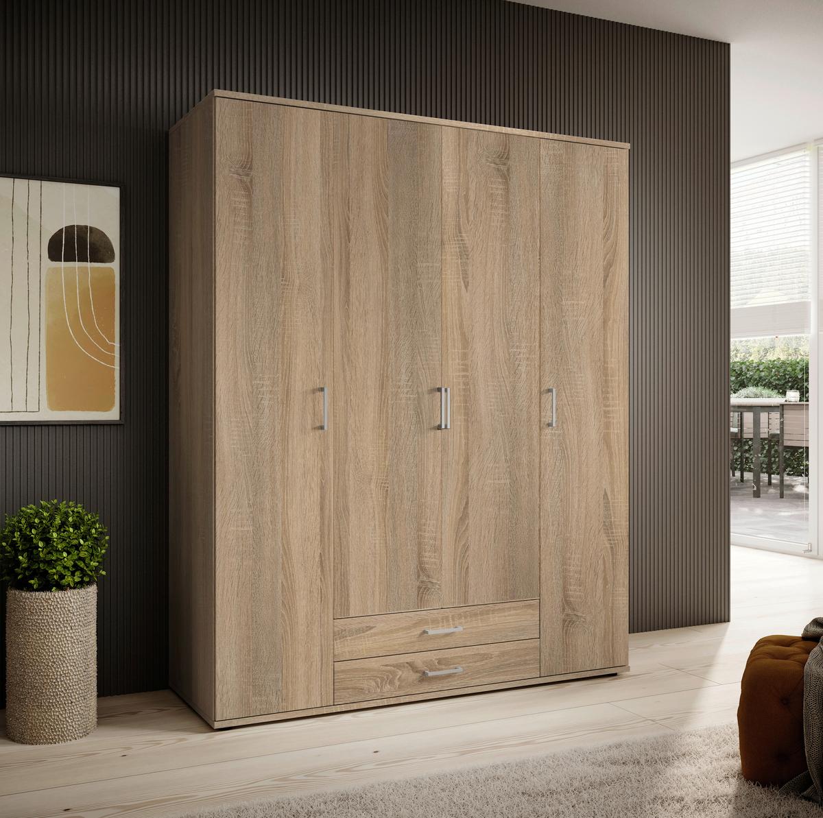 Drehtürenschrank Olli Sonoma Eiche - Alufarben/Sonoma Eiche, Basics, Glas/Holzwerkstoff (160/196/54cm) - Based