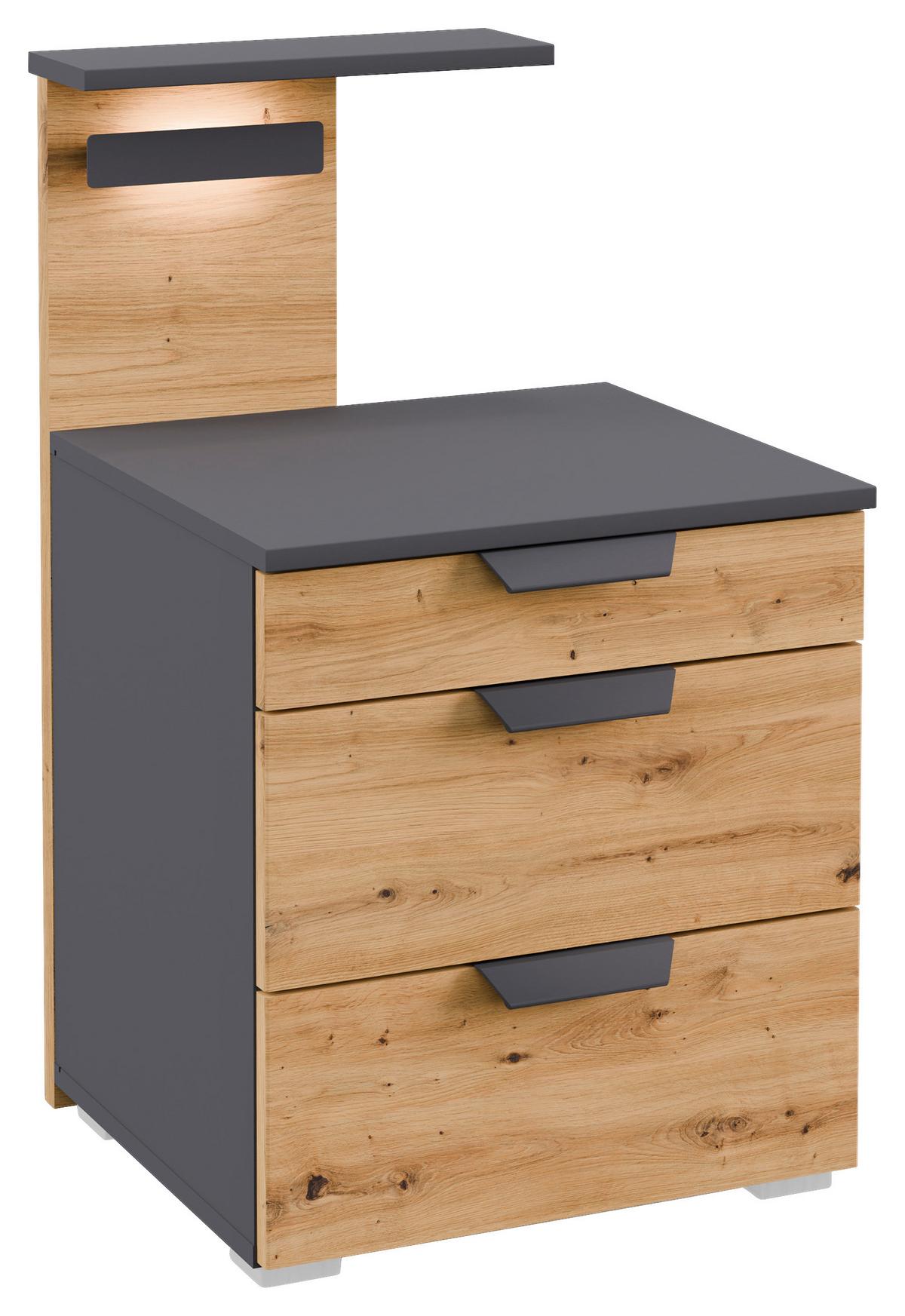 Noćni Ormarić Karpo - siva/hrast Artisan, Moderno, drvni materijal/plastika (47/80/48cm) - Premium Living