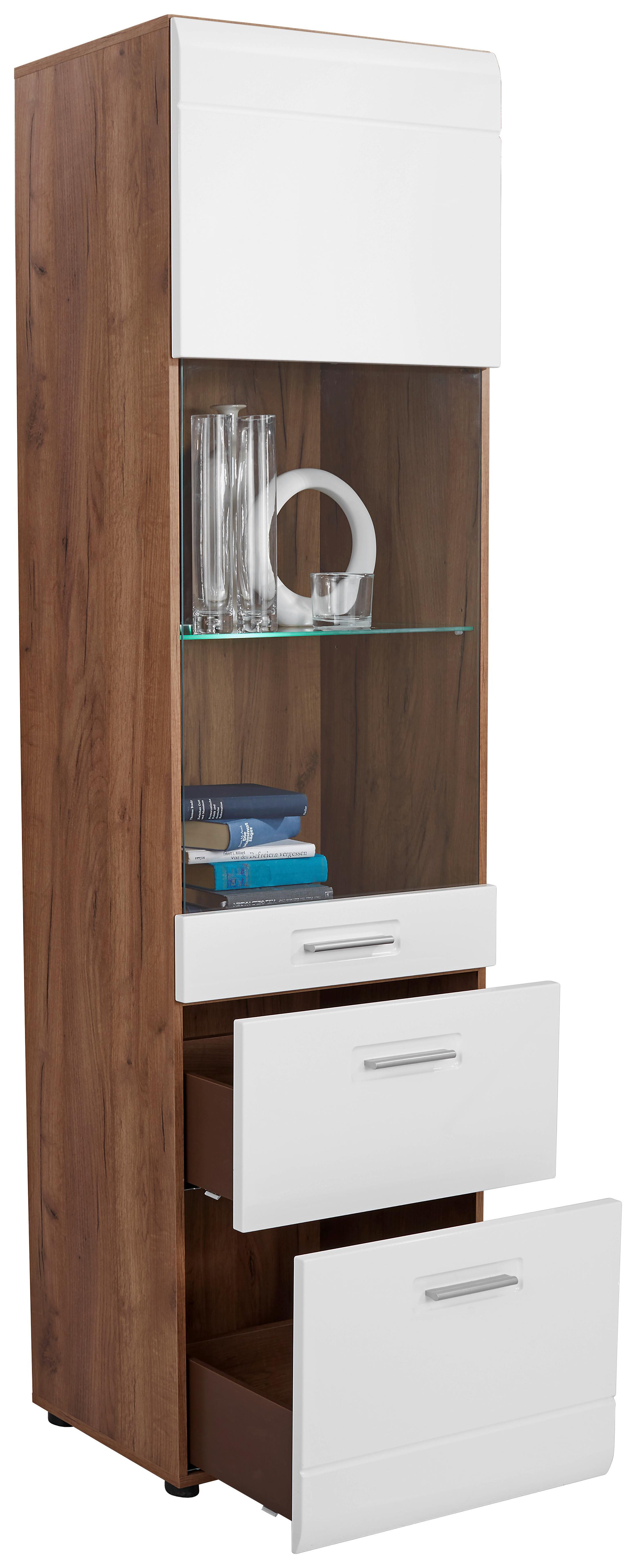 Vitrina Avensis New - bijela/boje hrasta, Konvencionalno, staklo/drvni materijal (60/205,7/37,1cm) - Modern Living