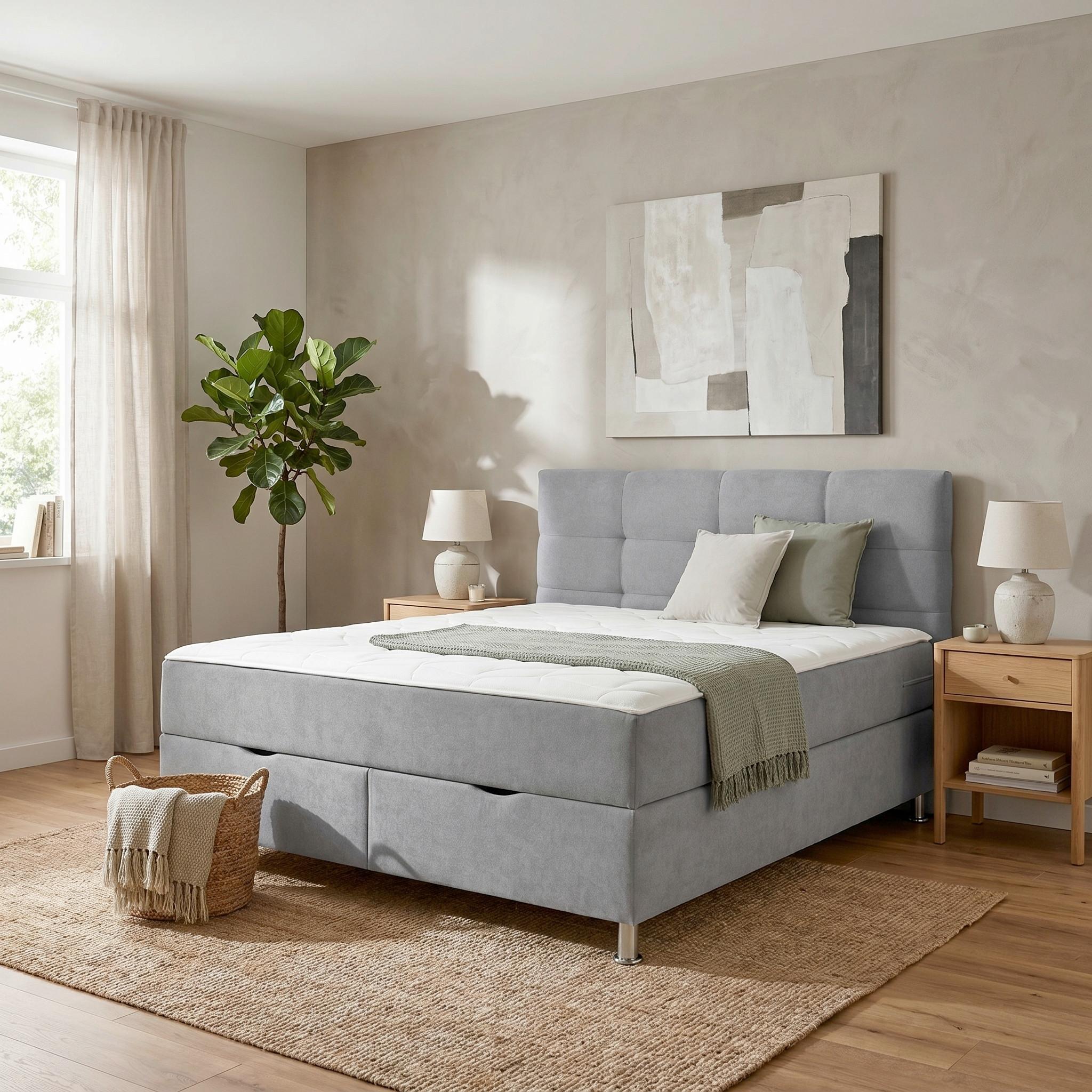 Boxbett Oviedo in Grau ca. 180x200cm - Grau, KONVENTIONELL, Textil/Metall (180/200cm) - Based