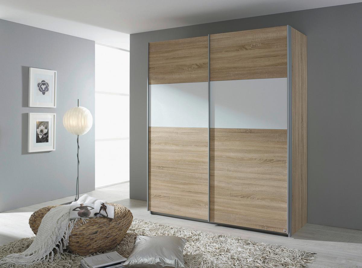 Omara S Klasičnimi Vrati Quadra, Barva Hrasta, Bela - bela/barve aluminija, Design, kovina/leseni material (181/210/62cm) - Carryhome