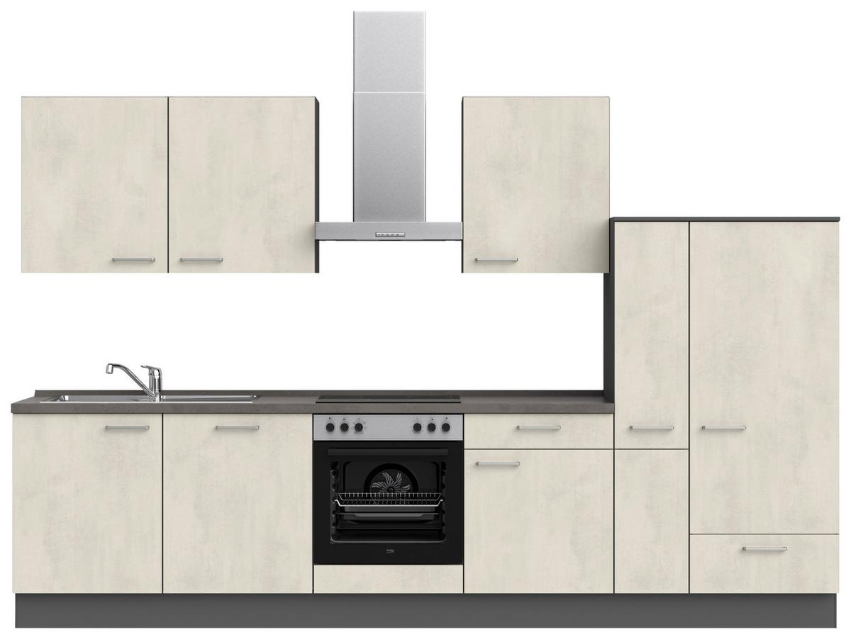 Küchenblock Riva Low m. Geräten Weiß - Schieferfarben/Schwarz, MODERN, Holzwerkstoff/Metall (330cm) - Nobilia