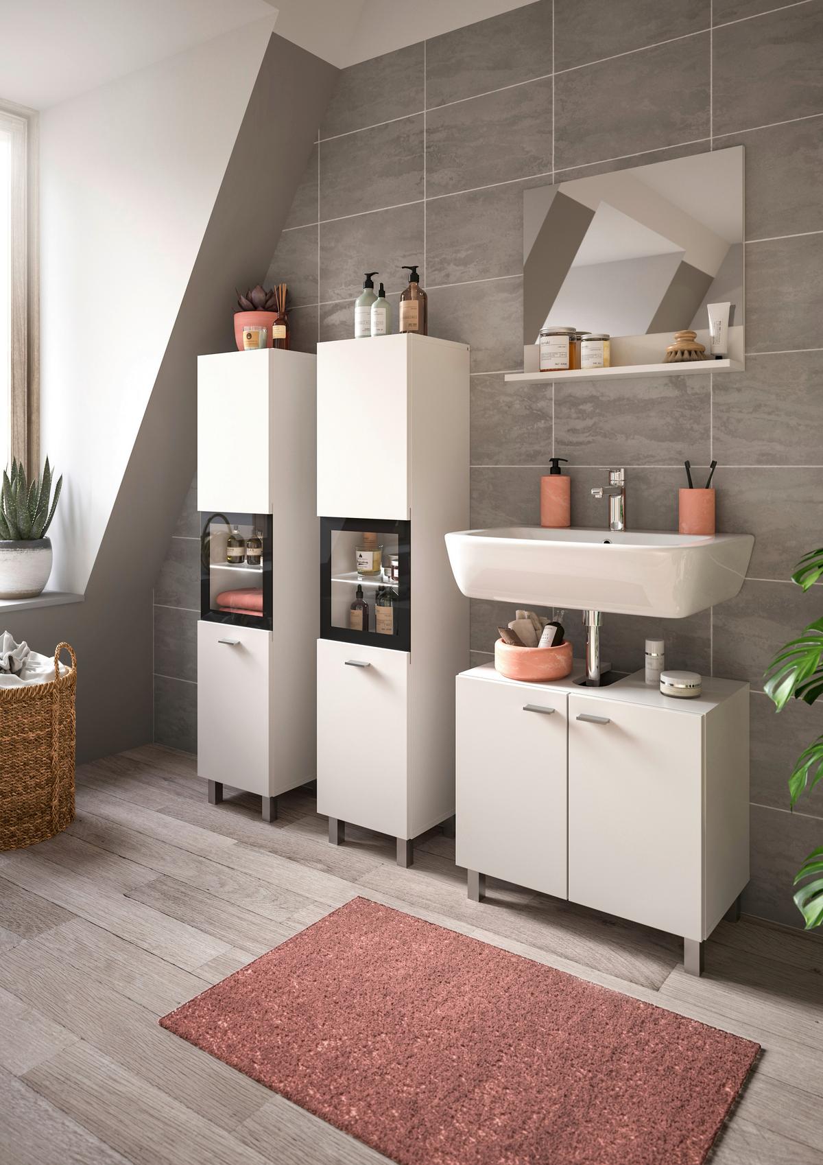 Kopalnica Boston, Bela - srebrne barve/bela, Moderno, umetna masa/steklo (117cm) - MID.YOU