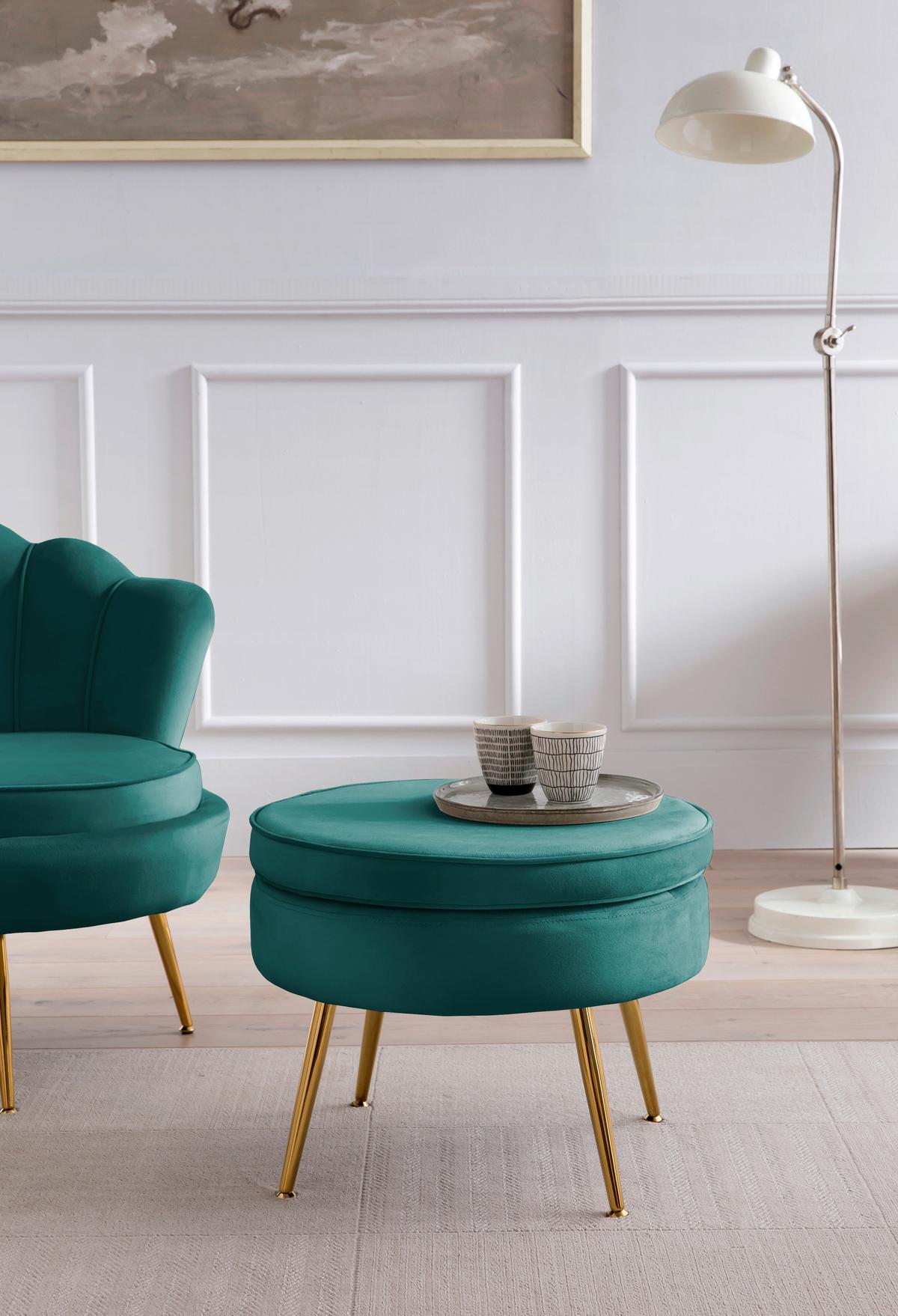 Tabure Samt, Zelena - zlate barve/zelena, Moderno, kovina/tekstil (52/41cm) - Livetastic