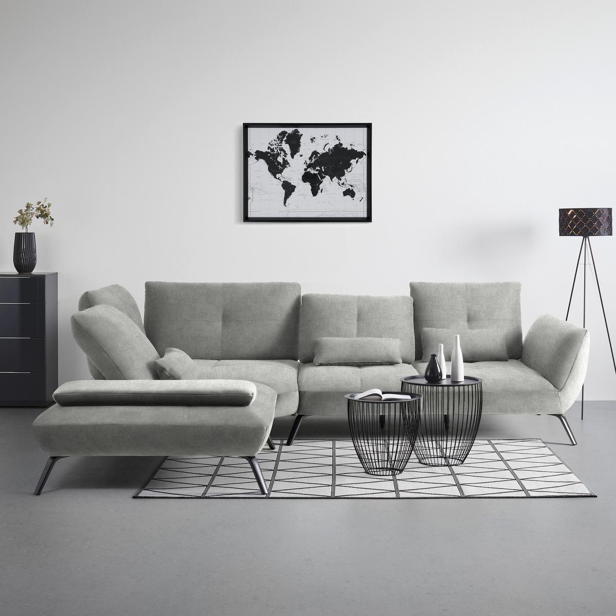 Wohnlandschaft Trendy Silberfarben - Silberfarben/Schwarz, MODERN, Holzwerkstoff/Textil (250/93/310cm) - Premium Living