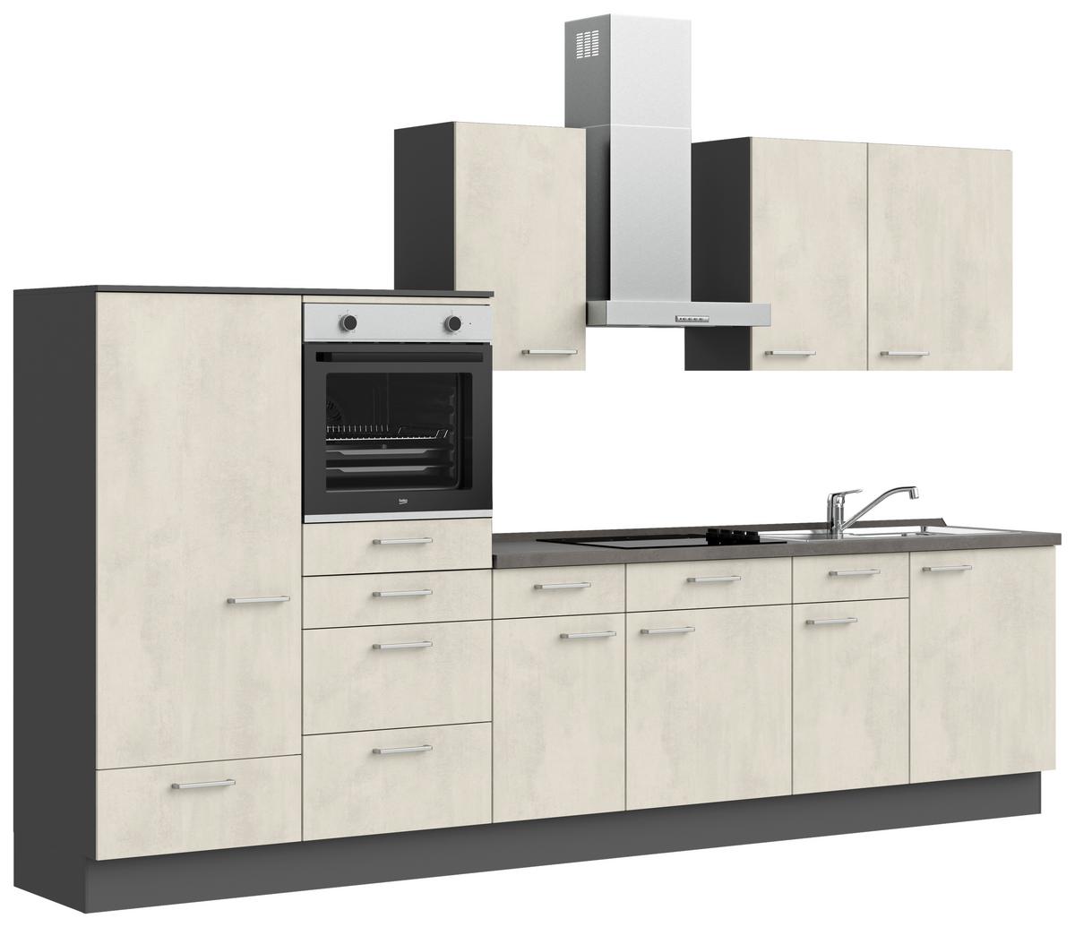 Küchenblock Riva Low m. Geräten Weiß - Schieferfarben/Edelstahlfarben, MODERN, Holzwerkstoff/Metall (330cm) - Nobilia