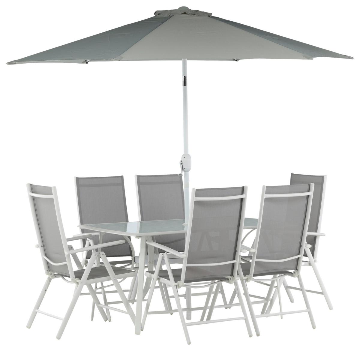Gartentischgruppe Brekki Weiß, pulverbeschichtet - Weiß, KONVENTIONELL, Glas/Metall - Gardenson