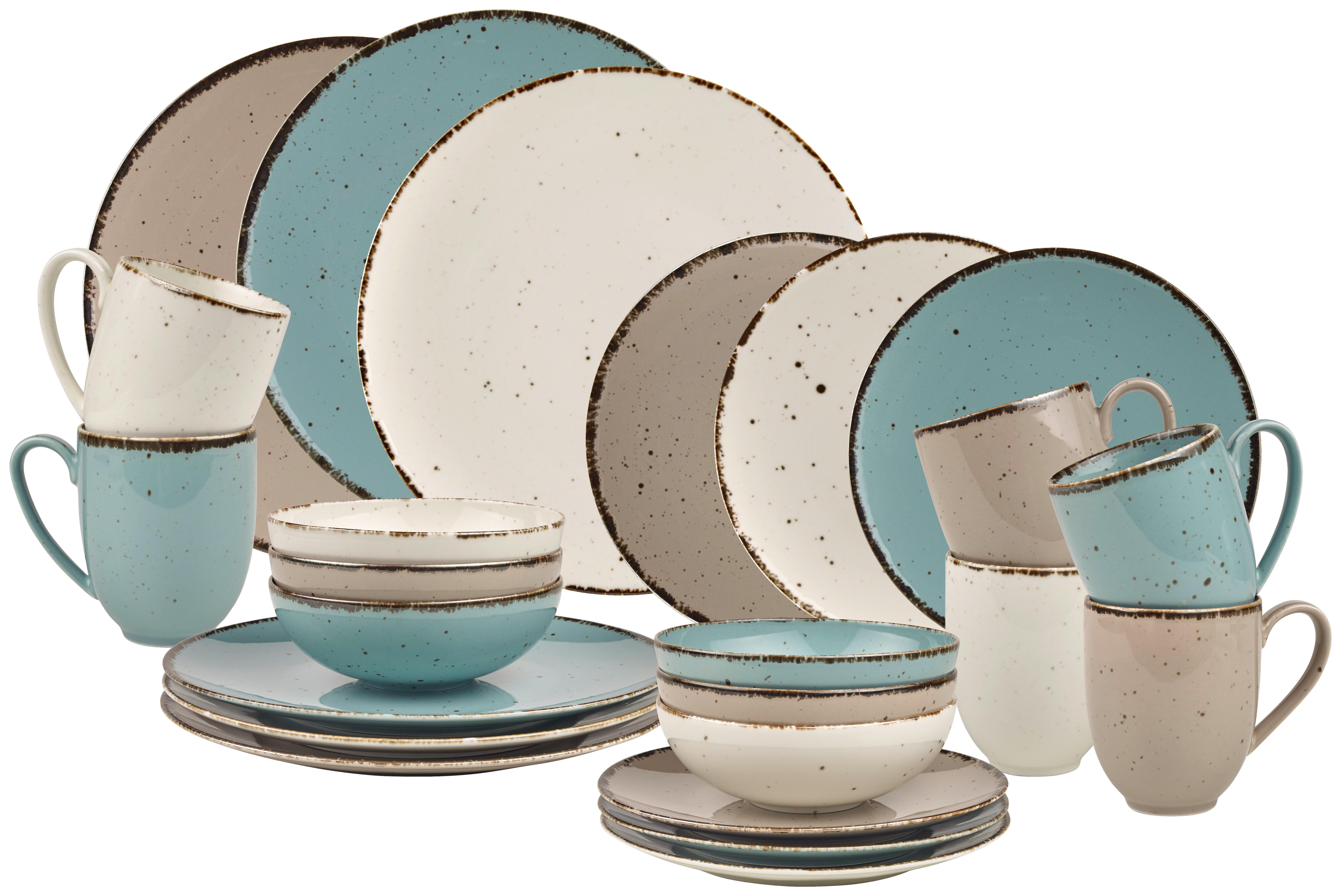 SERWIS OBIADOWO-ŚNIADANIOWY URBAN LIFE - turkusowy/biały, Design, ceramika - Landscape