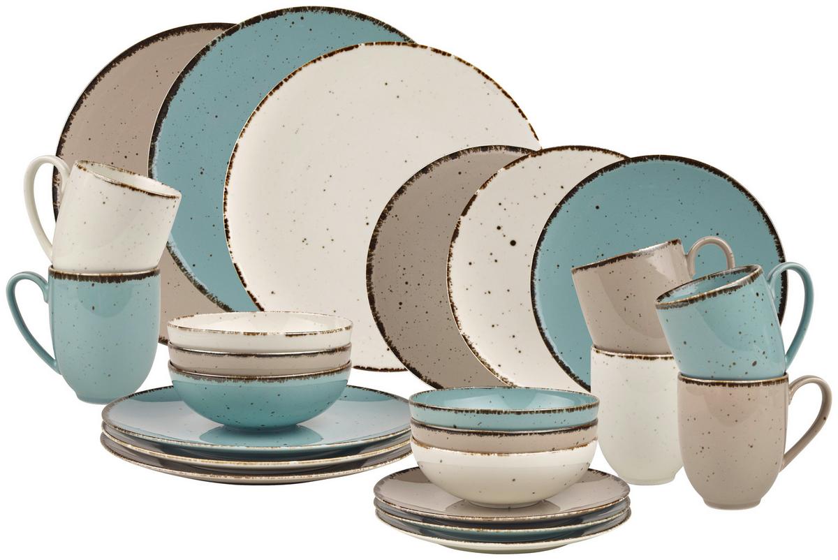 SERWIS OBIADOWO-ŚNIADANIOWY URBAN LIFE - turkusowy/biały, Design, ceramika - Landscape