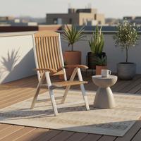 Gartensessel klappbar Keros Echtholz Akazie verstellbar - Silberfarben/Akaziefarben, ROMANTIK / LANDHAUS, Holz/Metall (60/118/48cm) - Gardenson