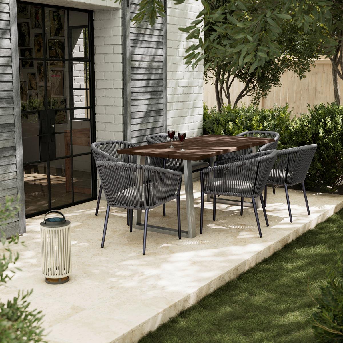 Gartentisch Mauro Massiv Akazie/Metall ca. 180x77x90cm - Walnussfarben, MODERN, Holz/Metall (180/90/77cm) - Bessagi Garden