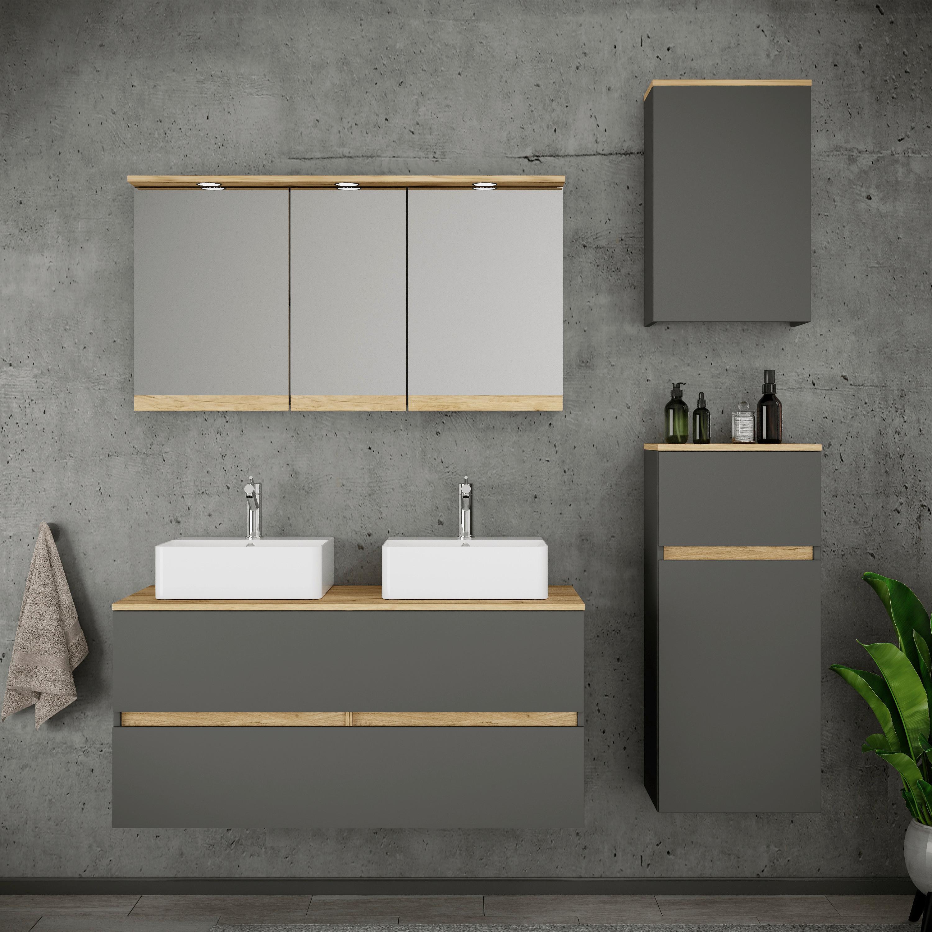 Badezimmer Cosila - Honigeiche/Weiss, Trend, Keramik/Holzwerkstoff (151cm) - MID.YOU