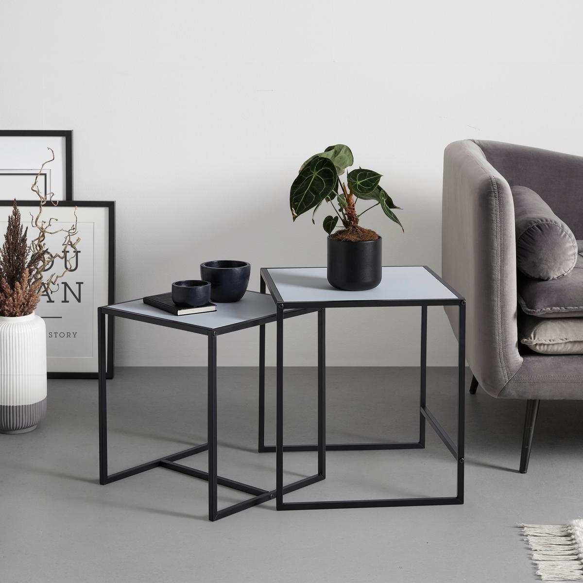 Beistelltischset Tobi Weiß/Schwarz, 2er Set - Schwarz/Weiß, MODERN, Holzwerkstoff/Metall (40/45/45/50/40/45cm) - Mömax