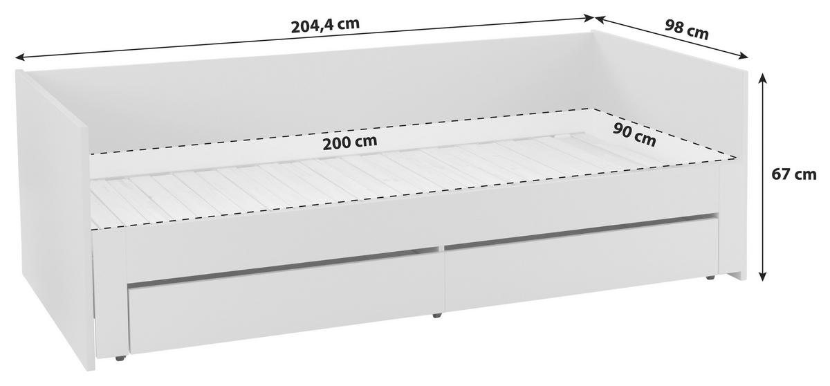 Raztegljiva Postelja Jan, Bela, 90-180x200 - bela, Konvencionalno, les (98-184,4/67/204,4cm)
