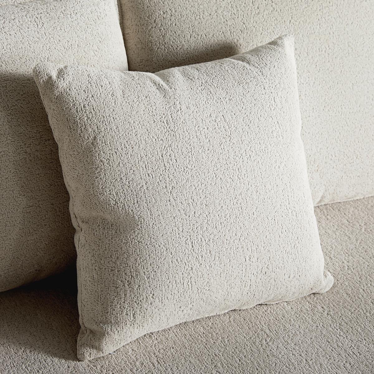 Wohnlandschaft Nilas Creme Webstoff mit Hocker - Greige/Creme, MODERN, Holz/Textil (322/65/154cm) - Bessagi Home