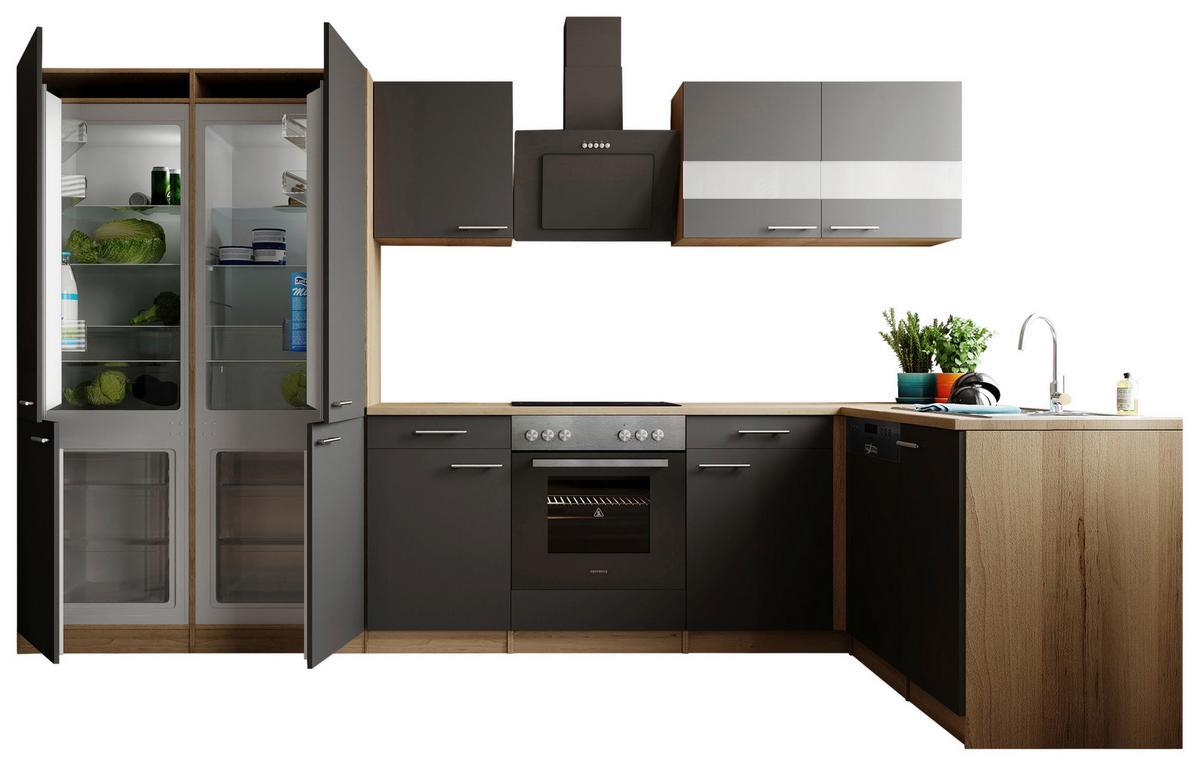 Eckküche Merle m. Geräten ca. 340x172cm Grau - Edelstahlfarben/Eichefarben, Trend, Holzwerkstoff/Metall (340/172cm) - Respekta