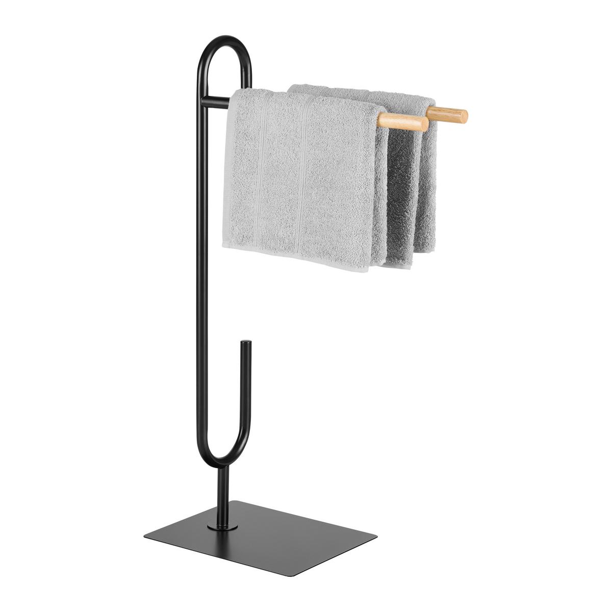 Handtuchhalter Elvis Naturfarben/Schwarz - Schwarz/Naturfarben, MODERN, Holz/Metall (48/81/24cm) - Mömax