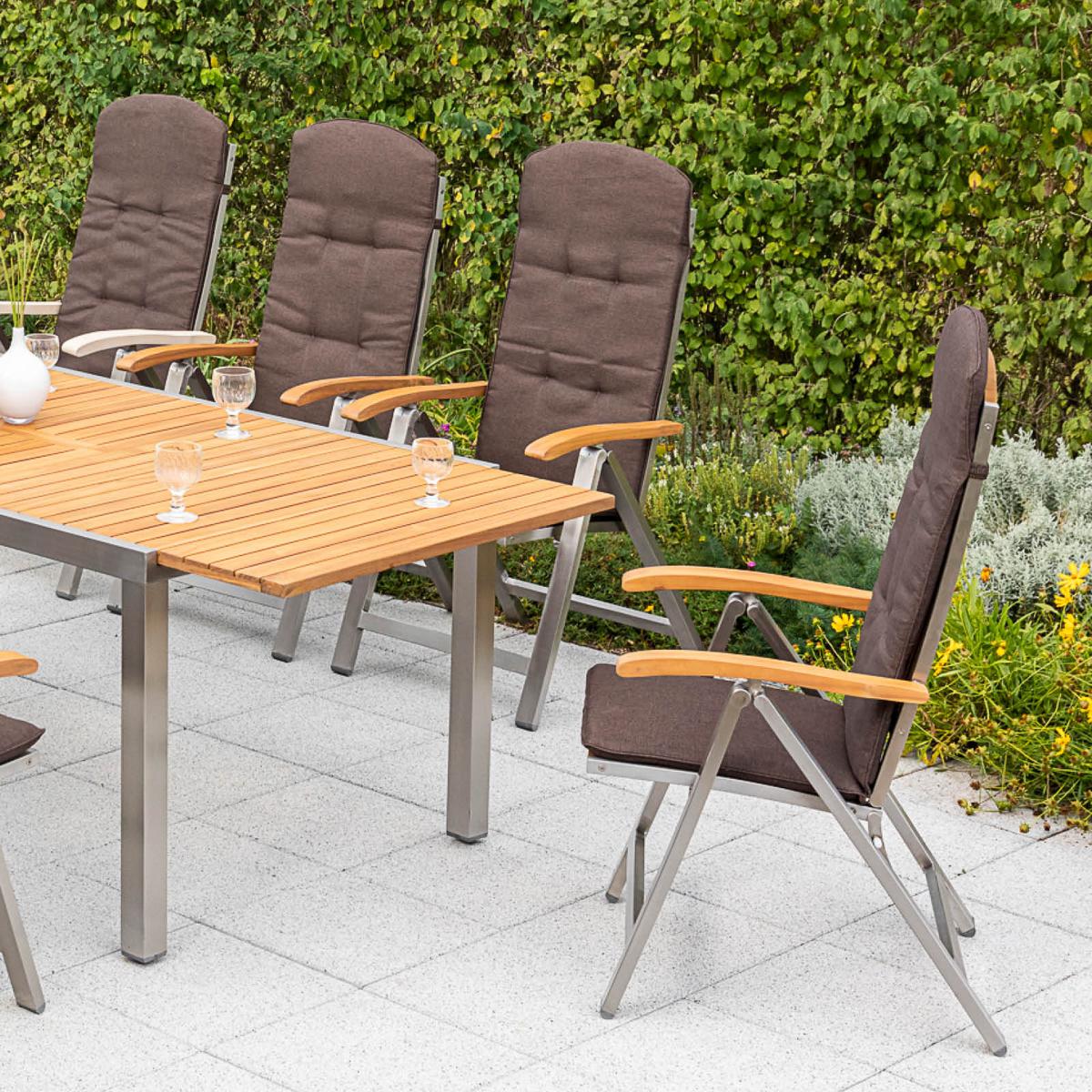 GARTENTISCHGRUPPE KEROS SET 17TLG. - Silberfarben/Naturfarben, ROMANTIK / LANDHAUS, Holz/Textil (180-240/74/100cm) - Gardenson