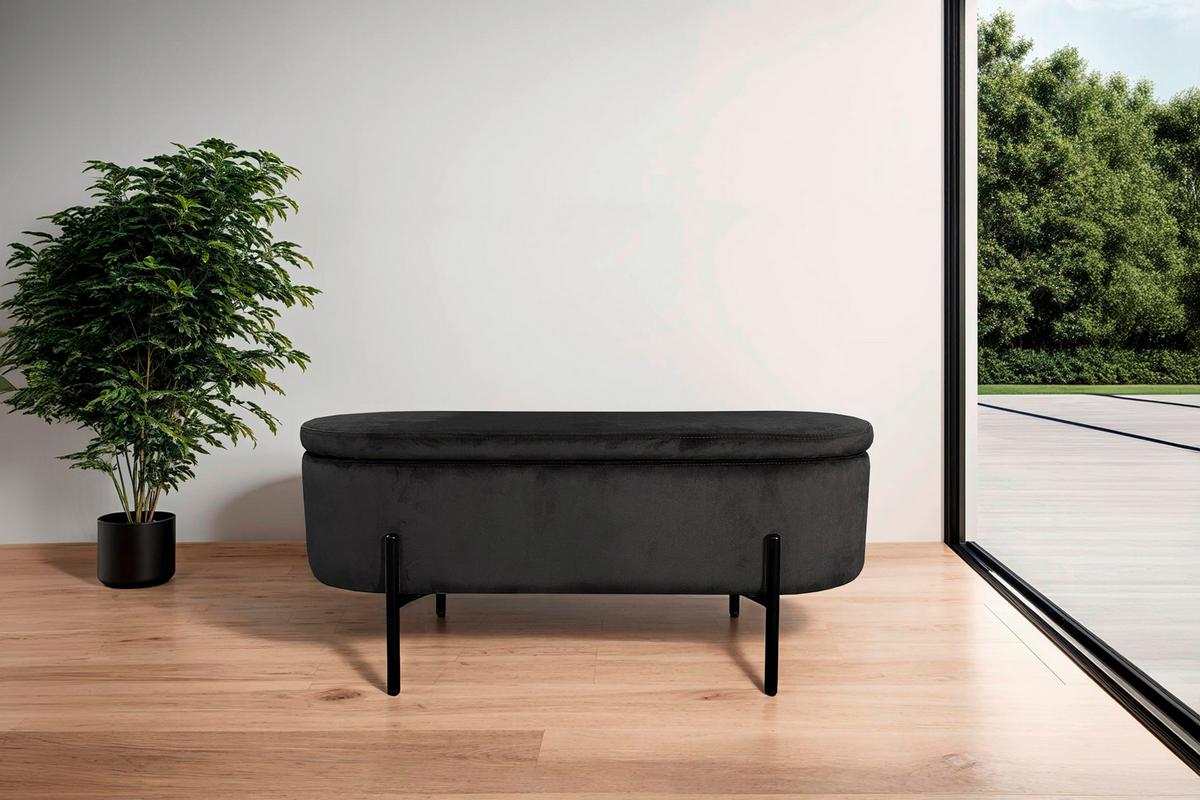 Sitzbank NOVA Schwarz, Samt - Schwarz, Design, Textil/Metall (95/42/37,5cm) - MID.YOU