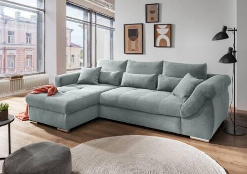 Wohnlandschaft Frederico Hellblau Cord - Chromfarben/Hellblau, MODERN, Holz/Textil (188/302cm) - MID.YOU