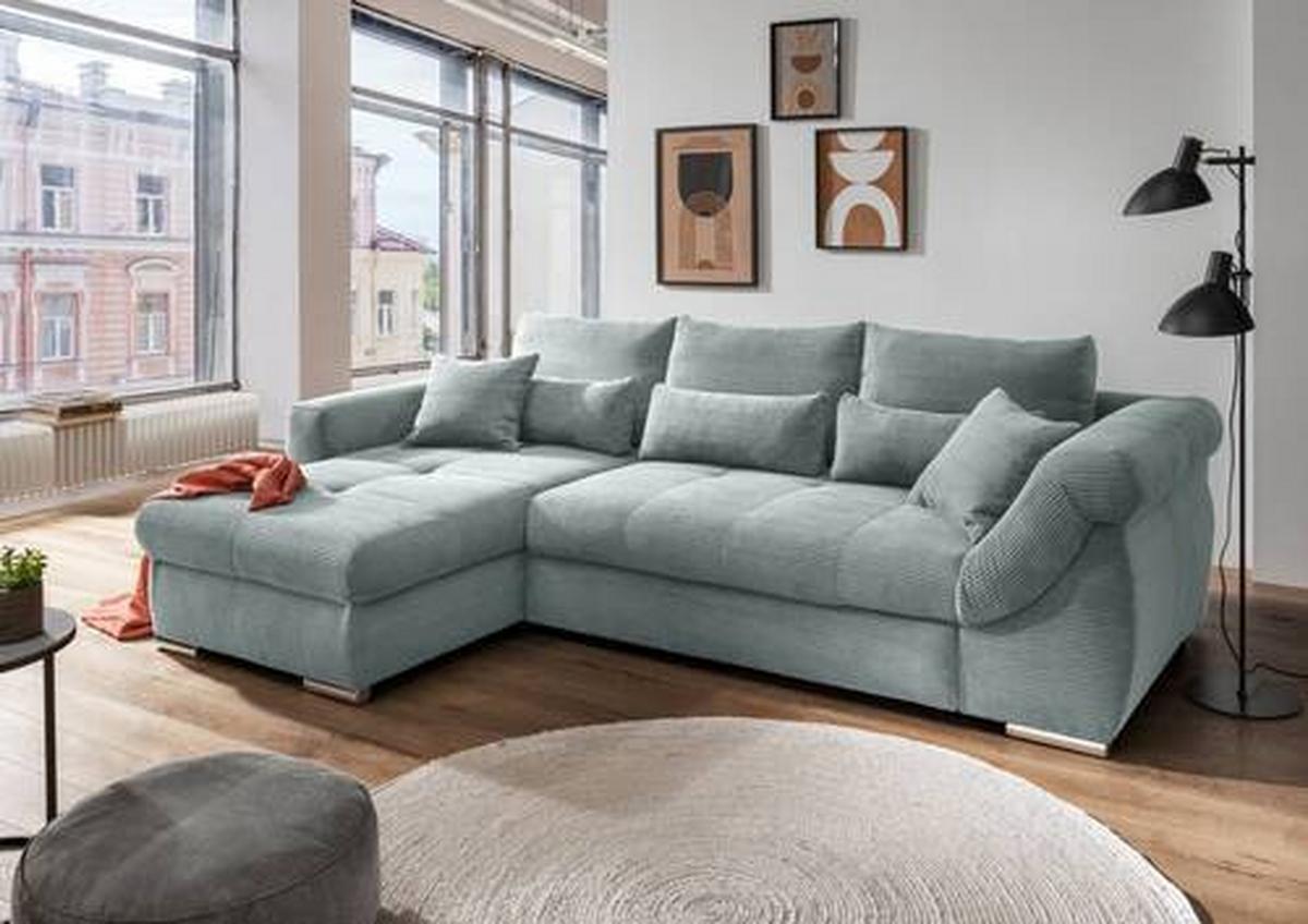 Wohnlandschaft Frederico Hellblau Cord - Chromfarben/Hellblau, MODERN, Holz/Textil (188/302cm) - MID.YOU